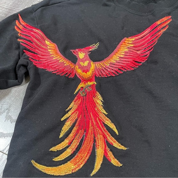 PAIGE Women cropped Sweatshirt Black Phoenix 🐦‍🔥Embroidered Size L - Picture 3 of 7